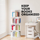 SpaceAid Cross Style 4 Tier Rotating Bookshelf, Spinning 360 Bookcase Lazy Susan Tower, Vertical Revolving Books Shelf Storage Round Carousel Space Saving Organizer, White SpaceAid