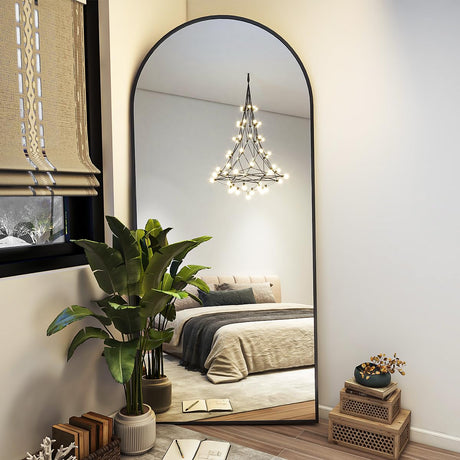 BEAUTYPEAK 71"x26" Arch Full Length Mirror, Full Body Floor Mirror with Stand Hanging or Leaning, Aluminum Alloy Frame Wall Mirrors for Bedroom, Dressing Room, Black BEAUTYPEAK