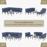 Kullavik Patio Furniture Set,7 Pieces Metal Modern Outdoor Furniture,Outdoor Sectional Sofa w/5.1" Cushions and Coffee Table for Patio,Backyard，Navy Blue Kullavik