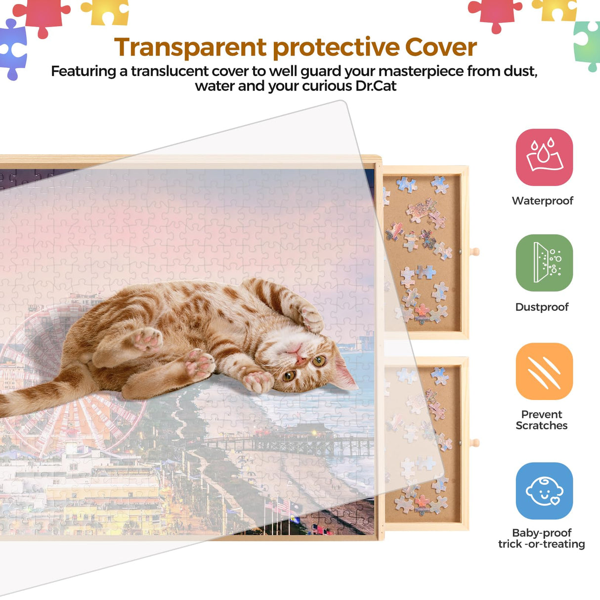 Panana Puzzle Locker 1000 Piece Puzzle Board with Drawers and Cover,30"x22" Portable Wooden Jigsaw Puzzle Table with 4 Drawers,Lazy Susan Spinning Puzzle Boards Birthday Gift (1000 pcs - Rotating) Panana