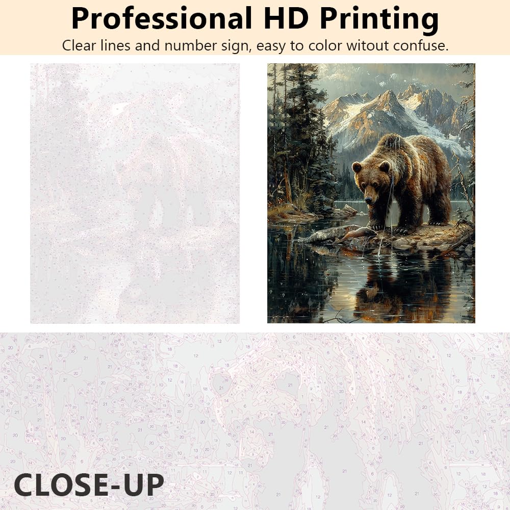 TUMOVO DIY Painting by Numbers for Adults, Bear Paint by Numbers, 16x20 Inch Adults Paint by Number Kits for on Canvas, Frameless Color by Number Art Craft Kits TUMOVO