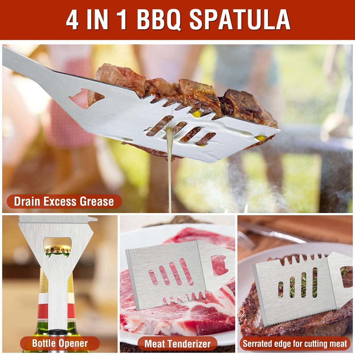 Grill Tools 122PCS Grilling Gifts for Men, for Fathers Day, Christmas, Grill Set BBQ Griddle for Outdoor Grill for Blackstone Weber Traeger Pit Boss Smoker Accessories Birald