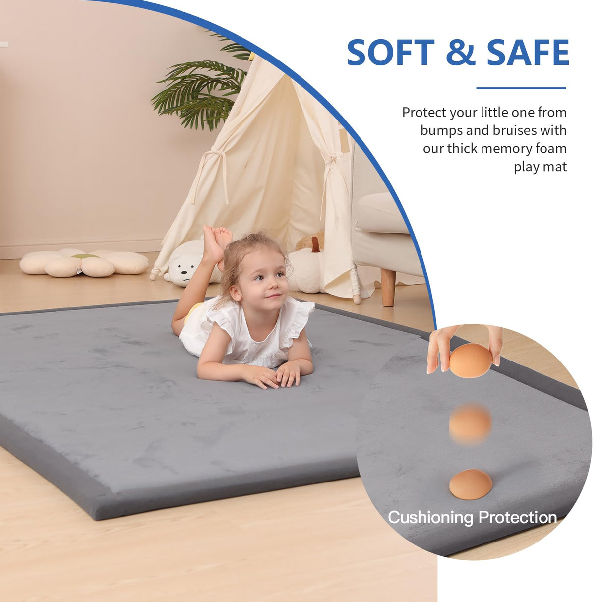 Baby Play Mat for Floor,1.3" Thick Memory Foam Tummy Time Mat,Soft Coral Velvet Nursery Rug,Large Non Slip Crawling Mat for Toddlers,Infants,Kids,Yoga Mat,Tatami Mat for Living Room(Dark Gray) Huloo Sleep