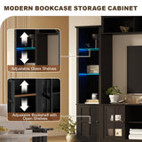 MEISSALIVVE Wall Unit TV Stand with Storage & LED Lights, Large Entertainment Center with Bookshelves for TVs up to 75", Media Console for Living Room, Black MEISSALIVVE