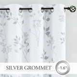 Beauoop Floral 100% Blackout Curtains 84 Inches Long 2 Panels for Bedroom Living Room Grey White Flower Patterned Room Darkening Thermal Insulated Soundproof Grommet Window Treatments Drapes, 52X84 Beauoop
