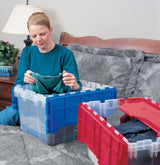 Akro-Mils KeepBox 12 Gallon Storage Container, Nesting and Stackable Plastic Storage Box with Lid Attached, Clear Tote for Garages, Closets, and Moving, 21-1/2" x 15" x 12-1/2", Clear/Blue Akro-Mils