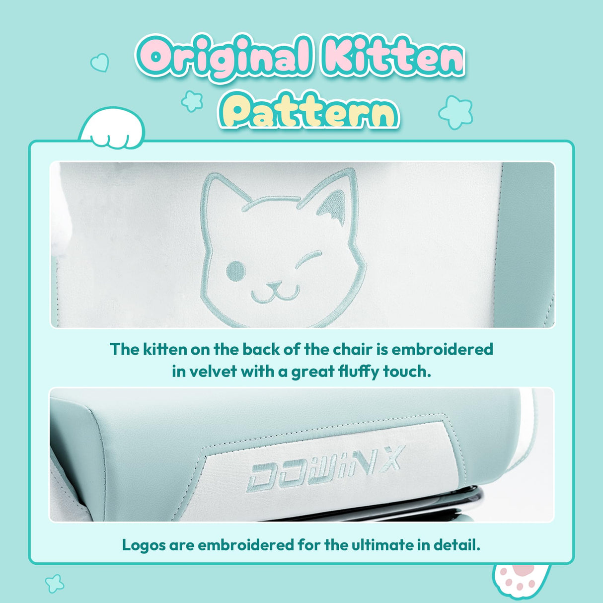 Dowinx Gaming Chair Cute with Cat Ears and Massage Lumbar Support, Ergonomic Computer Chair for Girl with Footrest and Headrest, Comfortable Reclining Game Chair 290lbs for Adult, Teen, Blue Green Dowinx