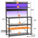 Aheaplus Bakers Rack with Power Outlet, Microwave Stand, 5 Tiers Coffee Bar Station with Led Lights, Kitchen Storage Shelf with 6 S-Shaped Hooks, Kitchen Rack Coffee Bar Stand, Black Aheaplus