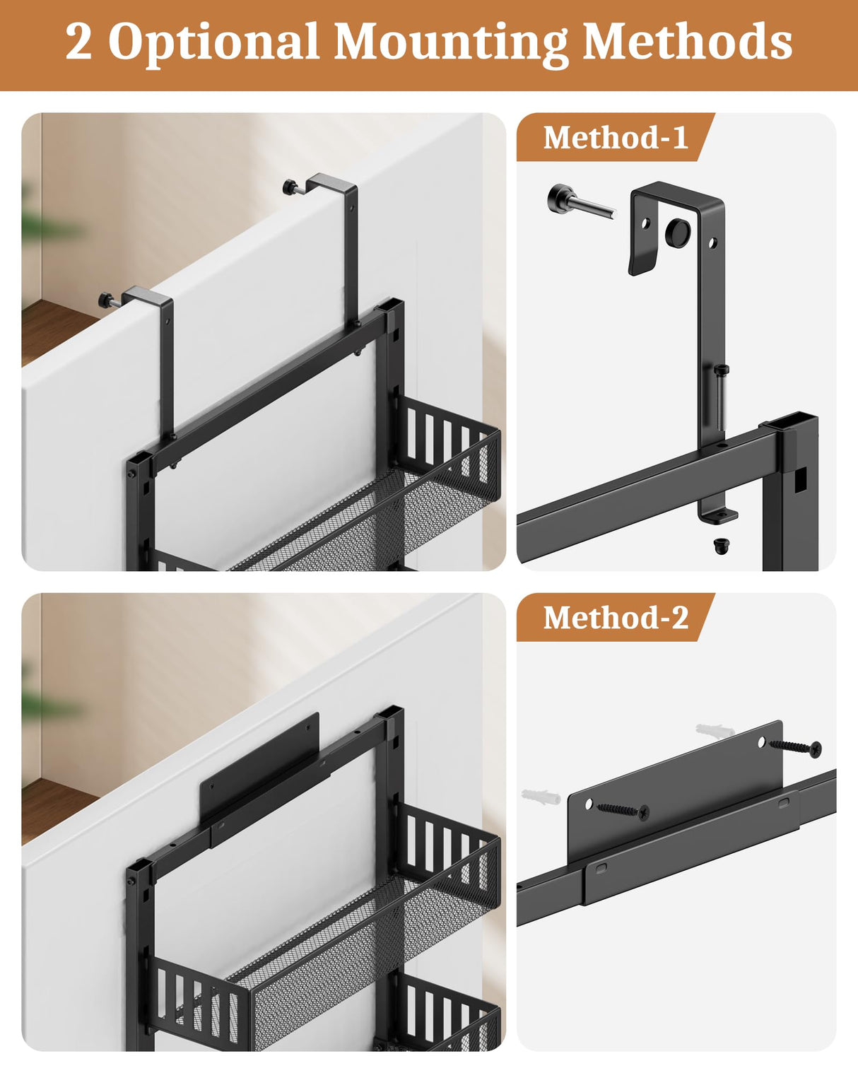 POKIPO 8-Tier Over the Door Pantry Organizer, Large Metal Door Spice Rack with Adjustable Basket, 2 in 1 Wall Mount or Hanging Heavy-Duty Pantry Door Storage Shelf for Kitchen and Bathroom, Black POKIPO