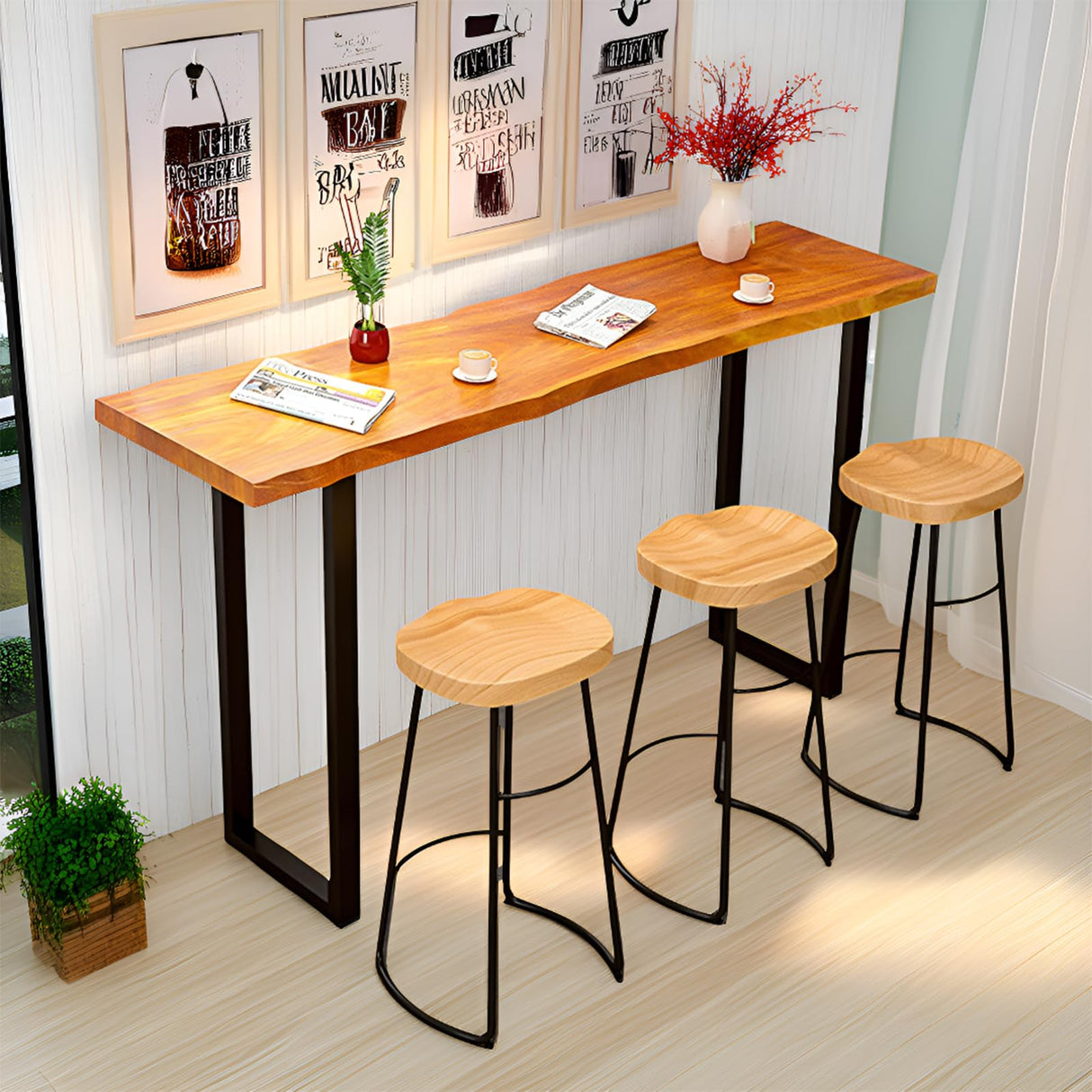 Counter Height Table Long Narrow Bar Table for Small Spaces Pub with Sturdy Metal Frame Entryway Rectangular High TopTable Kitchen Farmhouse Coffee Shops Bars -Table Only(47.2'') WoodArtSupply