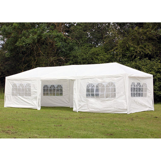 Palm Springs 10 x 30 Foot White Party Tent Gazebo Canopy with Sidewalls