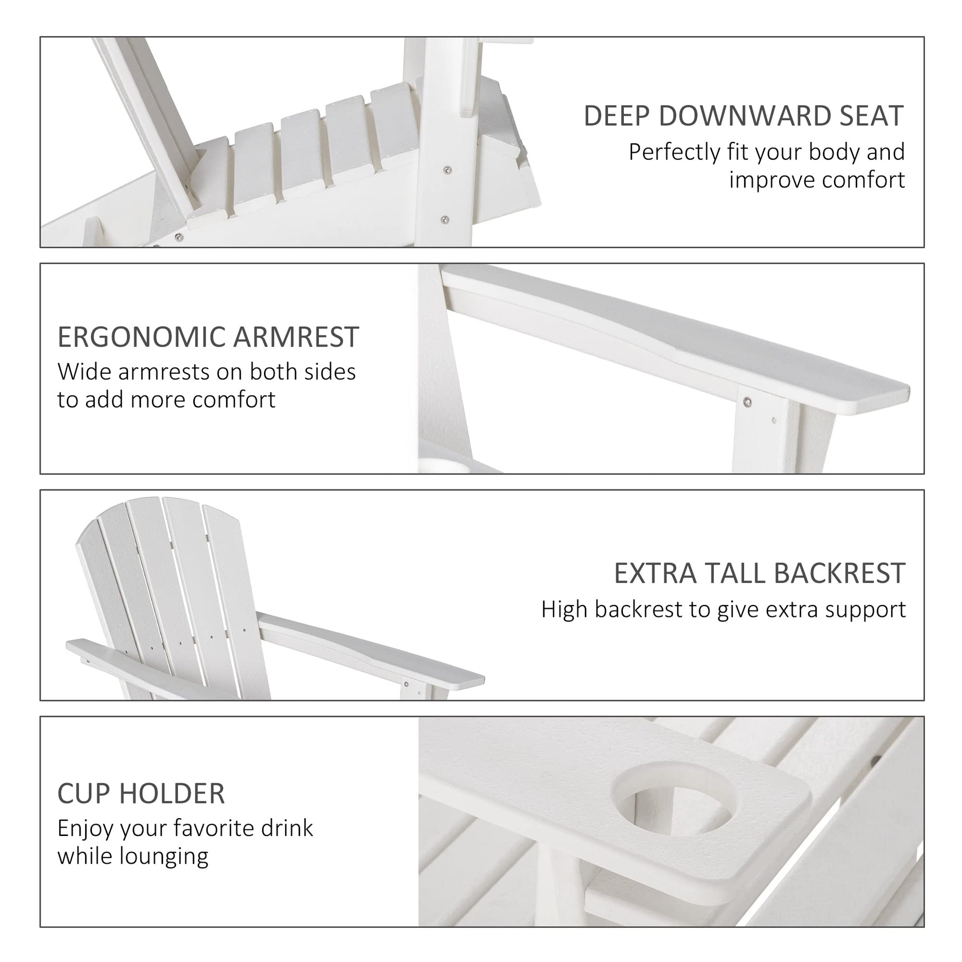 Outsunny Adirondack Chair with Cup Holder, All Weather Patio Chair HDPE Lounger, Fire Pit Seating High Back and Wide Seat for Outdoor, Backyard, Garden, Deck, Lawn, White - WoodArtSupply