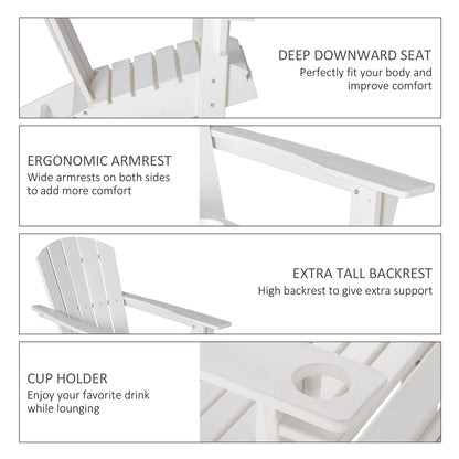 Outsunny Adirondack Chair with Cup Holder, All Weather Patio Chair HDPE Lounger, Fire Pit Seating High Back and Wide Seat for Outdoor, Backyard, Garden, Deck, Lawn, White - WoodArtSupply