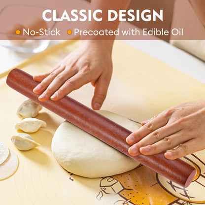 JuyVerq Wood Rolling Pin (15.75 Inches), Non-Stick Rolling Pin for Baking, Natural Sapele Wood Dough Roller for Pizza, Fondant, Pie, Cookie, Pastry, Essential Kitchen Tool