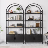 Jehiatek Arched Bookshelf, Bookcase with Doors Storage, 71 Inches Tall Industrial Book Shelf with Sturdy Metal Frame, E1 Quality Boards, Freestanding Display Shelving Unit, Black Jehiatek