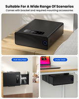 EAMIRUO Biometric Gun Safe for Pistols - Slide-Away Handgun Safe 3 Ways Quick Access with Fingerprint, Password and Key, Drawer Gun Safe for Home Bedsise Nightstand Car EAMIRUO