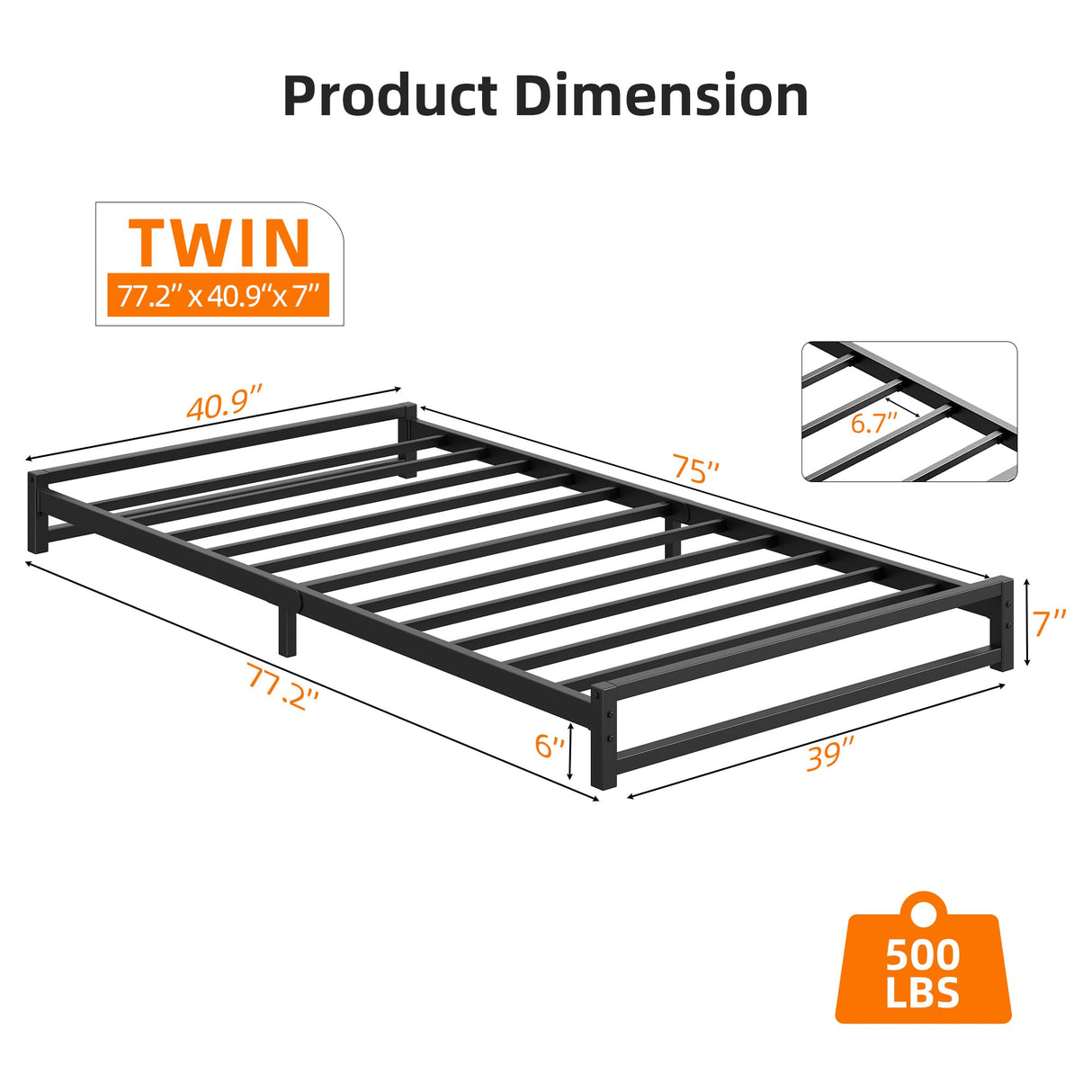 GAOMON 6 Inch Twin Size Metal Platform Bed Frame with Steel Slat Support, Mattress Foundation and No Box Spring Needed, Easy Assembly, Black (Twin) GAOMON