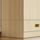 Hitow Armoire Wardrobe Closet with Hanging Rod, 2 Drawers & Shelves, 8-Door Wood Grain Wardrobe Closet with Top Cabinets, Free Standing Clothes Organizer Cabinet for Bedroom, Light Brown Hitow