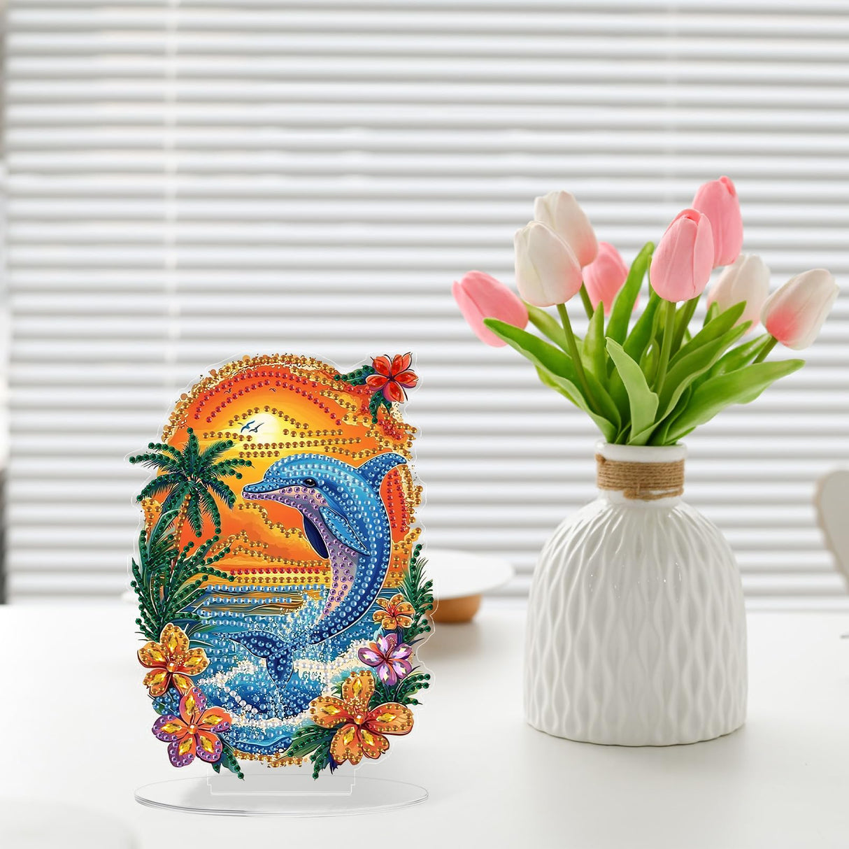 Dolphin Diamond Painting Desktop Ornament, Diamond Art Painting Kit for Adults, Crystal Diamond Gem Art Tabletop Ornaments Double Sided, Stand Up Diamonds Art Crafts Kit for Home Decor, Box Package Genius maker