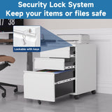 AFAIF 3 Drawer Mobile File Cabinet with Lock, Rolling File Cabinet for Home Office, Under Desk Small File Cabinet, Metal Vertical White Filing Cabinet for Legal/Letter/A4 File, Not Assembled AFAIF