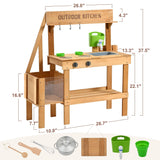 Aoparts Mud Kitchen for Kids Outdoor, Wood Outdoor Kitchen with Planter Box, Toddler Play Kitchen with Sink, Faucet, Blackboard, Water Cup and Kitchen Accessories for Kids Aoparts