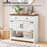 HOOBRO 34.3 Inches Farmhouse Console Table with Large Drawer and 2-Door Cabinet, Entryway Table with Storage, Sofa Table, Coffee Bar, for Entrance, Kitchen, Living Room, Walnut and White WH90XG01 HOOBRO