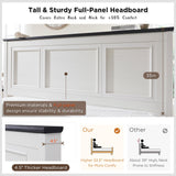 JXQTLINGMU Farmhouse King Wood Bed Frame with 52" Tall Headboard & Footboard, Platform Bedframe with Hidden Storage Drawers, Noiseless, No Box Spring Required, Antique White Color JXQTLINGMU