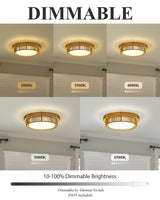 Boho Light Fixtures Ceiling 16W LED, HWH 13'' Woven Rattan Flush Mount Ceiling Light, Handwoven Twine Cage Light Fixtures Ceiling Mount 5CCT, 5HYS78F-LED HWH INVESTMENT