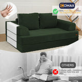 COMAX Convertible Sofa Bed, Folding Floor Couch Corduroy Fold Out Couch Bed Futon Sleeper Mattress with Pillows, Boneless Sofa Comfy Lounge Loveseat for Living Room Bedroom, Green COMAX