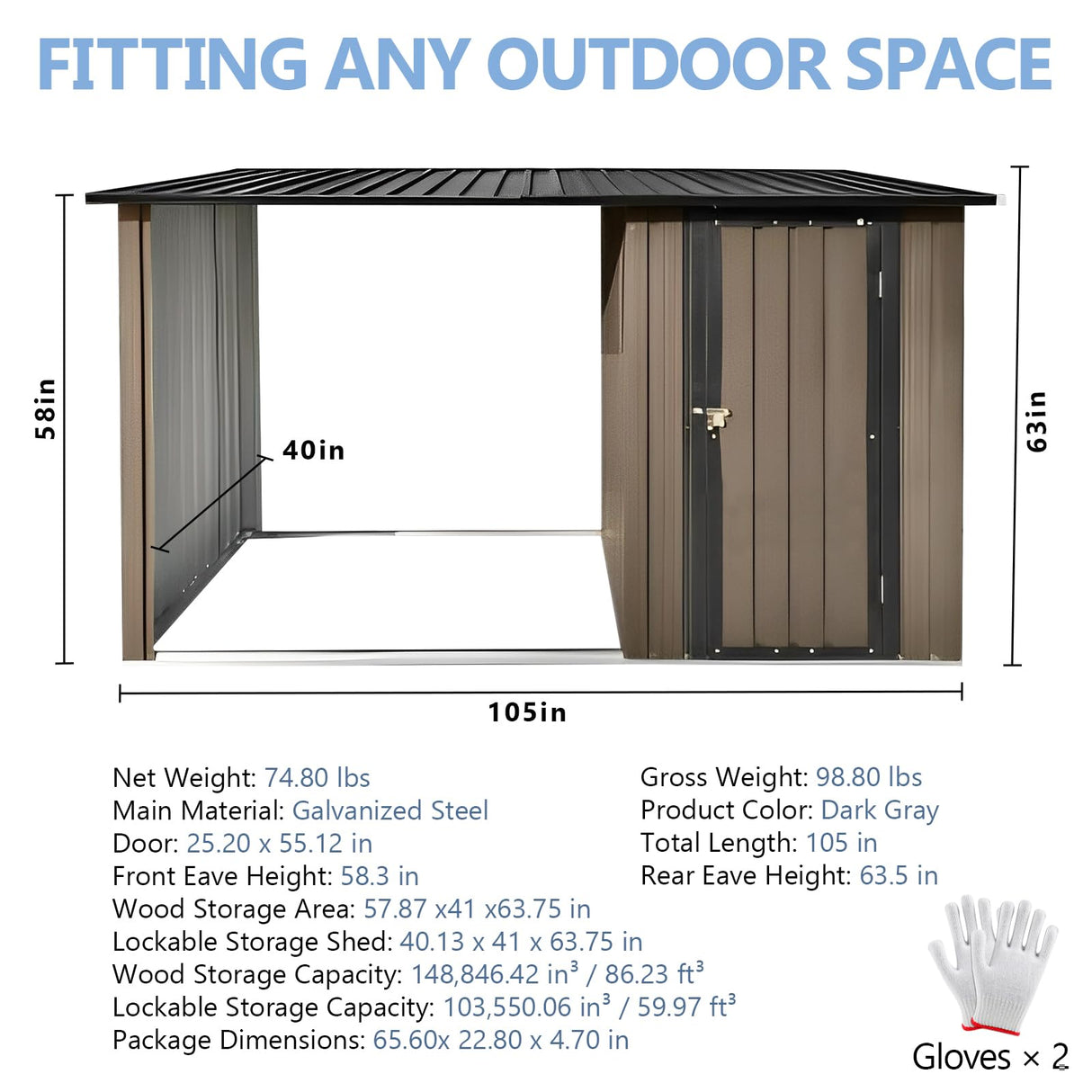 2-in-1 Metal Outdoor Storage Shed with Tool Locker & Firewood Storage, 8.75× 3.33 FT Firewood Shed - Weatherproof & Versatile, Steel Garden Sheds for Backyard Garden Patio Lawn - Brown Garden Tailor
