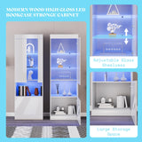 AMERLIFE 80" Modern Fireplace TV Stand with 40" Electric Fireplace & 2 Large Storage LED Bookcases, 3 Piece Living Room Entertainment Center Set for TVs Up to 90in, White/Black AMERLIFE