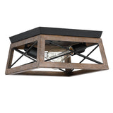 2-Light Black and Wood Flush Mount Ceiling Light with Bronze Wood Grain Farmhouse Ceiling Light for Closet Hallway Entryway Vintage Industrial Cage Light Fixture,E26 Faymart lighting