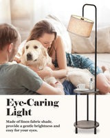 ELYONA Solid Wood Floor Lamp - Rustic Side Table Lamp for Bedroom & Living Room - Mid Century Modern Floor Lamp with 3 Color Temperatures LED Bulb - Industrial Tall Pole Reading Standing Light - Grey ELYONA