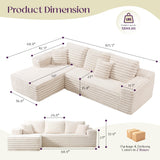VanAcc 106" Oversized Modular Sectional Sofa, Deep Seat Cloud Couch with Corduroy Upholstery, L Shaped Boneless Sofas, Easy No-Assembly Lounge Couches for Living Room, Cream VanAcc