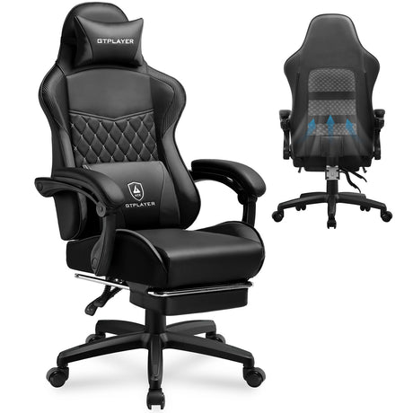 GTPLAYER Gaming Chair, High Back Leather Computer Gaming Chair with Footrest, Ergonomic Height Adjustable Office Chair with Removable Cover and Lumbar Support for Gaming and Work (Black) GTPLAYER