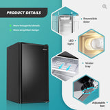 EUHOMY 3.2 Cu.Ft Mini Fridge with Freezer, Single Door Compact Refrigerator, Adjustable Thermostat, Mini Refrigerator Energy Saving, Mini fridge for Bedroom, Dorm, Office, Black EUHOMY