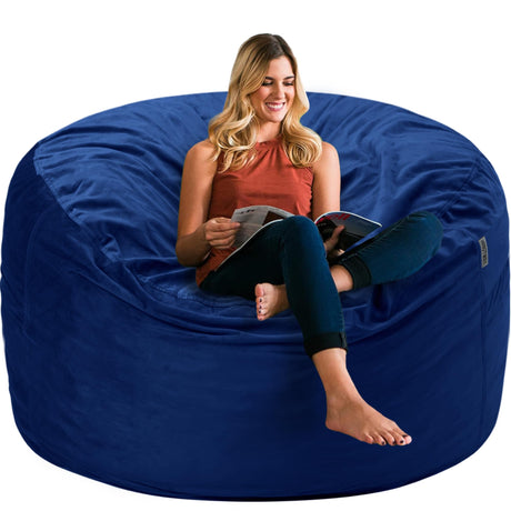 HABUTWAY Bean Bag Chair 3Ft Luxurious Velvet Ultra Soft Fur with High Rebound Memory Foam Bean Bag Chairs for Adults Plush Lazy Sofa with Fluffy Removable Sponge 3' (Blue) HABUTWAY