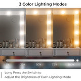 White Vanity Desk with Illuminated Mirror & Power Outlet, 11 Drawers Vanity Table with Chair, Makeup Vanity with 12 LED Lights, Tempered Glass Top, Dressing Table for Bedroom,Dressing Room CollaredEagle