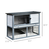 PawHut 43" L Wooden Rabbit Hutch Bunny Cage Small Animal House Enclosure with Ramp, Removable Tray and Weatherproof Roof for Outdoor, Grey PawHut