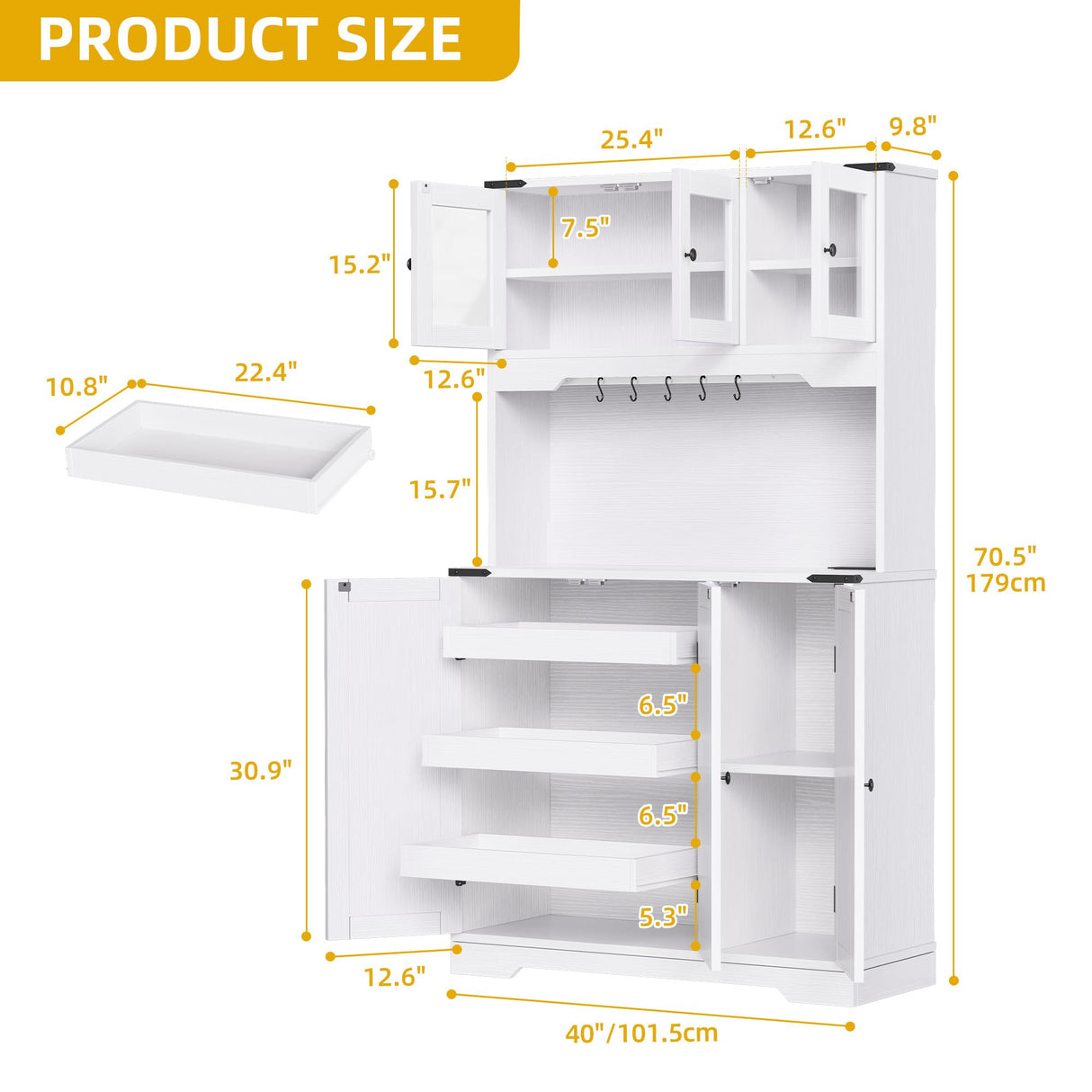 DWVO 71" Tall Kitchen Pantry Cabinet with Charging Station, Kitchen Hutch Storage Cabinet with Drawers, Farmhouse Freestanding Cabinets for Dining Room, White Rustic Oak DWVO