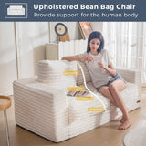 MAXYOYO Giant Bean Bag Chair for Adults, Upholstered Loveseat Floor Sofa with Pillows and Armrests, Large Bean Bag Sofa Plush Chair Couch for Bedroom Living Room, White MAXYOYO
