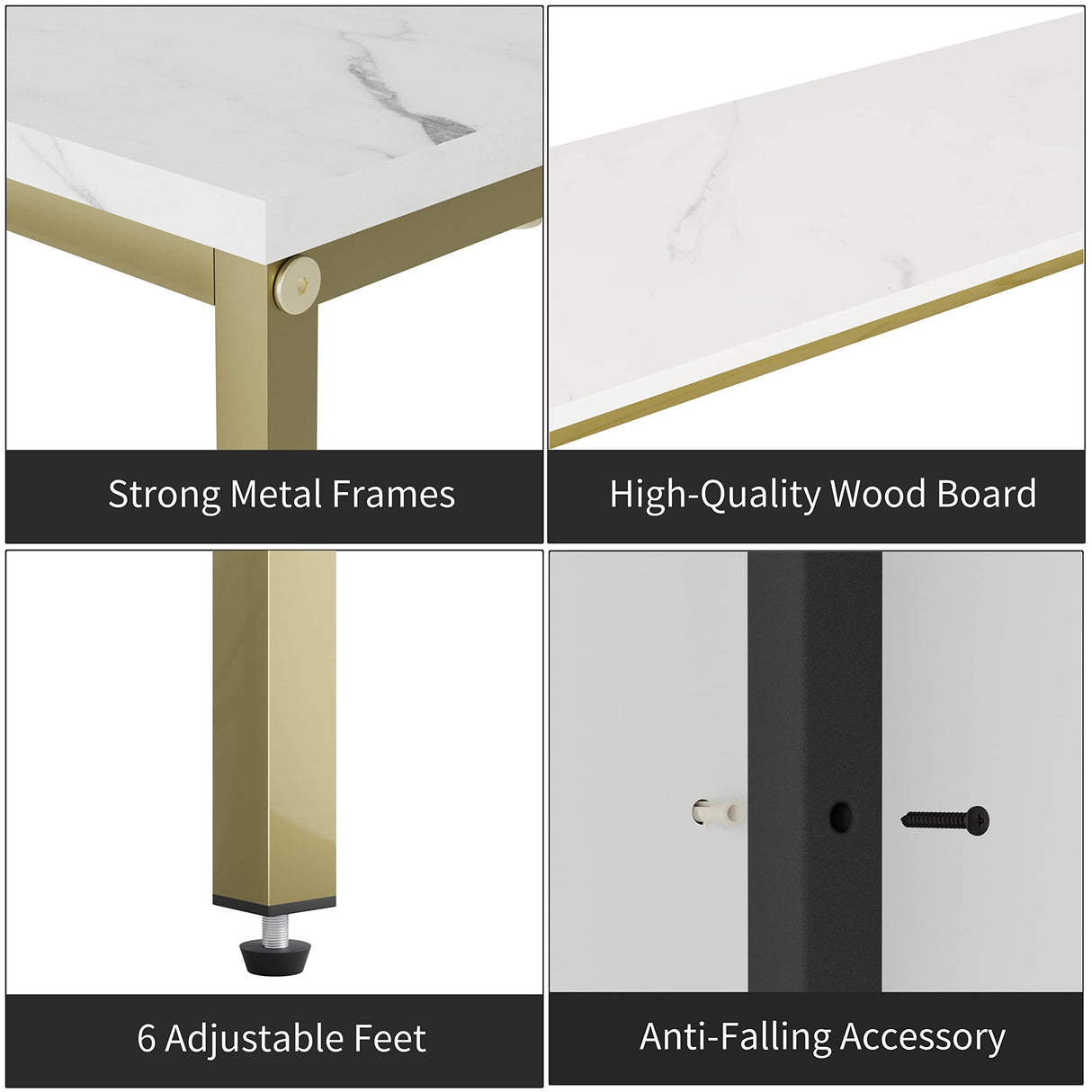 SONGXIN 70.9 Inch Console Table with Power Outlet,Modern Narrow Long Sofa Table Behind Couch,Skinny Entry Table with Gold Metal Frame for Entryway,Living Room, Hallway,Marble White SONGXIN
