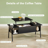 VECELO Wood Lift Top Coffee Table with Hidden Compartment and Storage Shelf for Living Room/Office Reception, Rising Tabletop, Brown, Large, Black VECELO