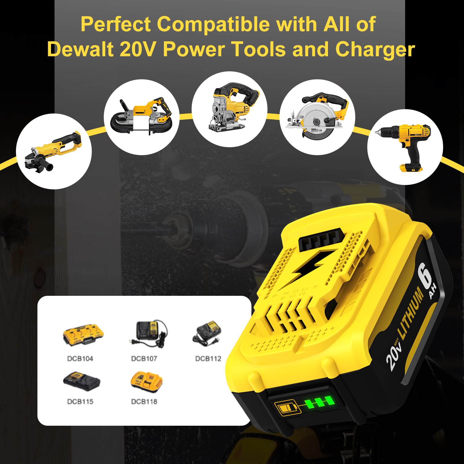 4Packs 6.0Ah Replacement for Dewalt 20v Max Battery Compatible with Dewalt 20 Volt Battery Lithium Compatible with Dewalt Battery 20v DCB201 DCB203 DCB207 DCB205 DCB204 DCB206 Cordless Tools  - WoodArtSupply