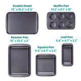Baker's Secret Bakeware Sets Stackable Baking Set of 5 Bakeware Pans, Bakeware Set, Baking Pan Set, Muffin Pan, Roaster Pan, Square Pan, Cookie Sheet, Loaf Pan, Dishwasher Safe, PFOA PFOS PTFE Free Baker's Secret