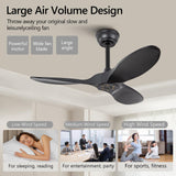 36 Inch Black Ceiling Fan, 6 Speeds, Reversible Silent DC Motor, 3 ABS Blades, Modern No Light Design, Remote Control for Indoor Outdoor Farmhouse Bedroom Patio Kids Room KBZZ