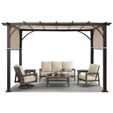 MASTERCANOPY 10' X 12' Outdoor Retractable Pergola with Adjustable Roof, Metal Patio Pergola for Backyard, Garden and Deck,Griege MASTERCANOPY