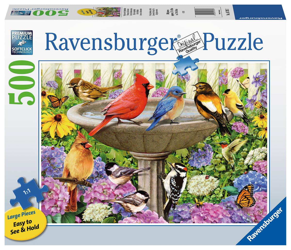 Ravensburger at The Birdbath 500-Piece Large Format Jigsaw Puzzle | Unique Softclick Technology | Vibrant, Glare Free | Suitable for All Ages | FSC Certified Ravensburger