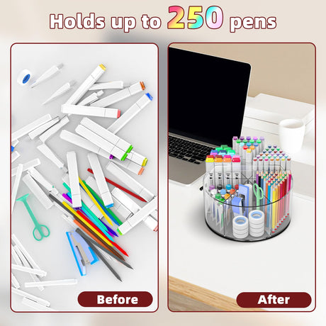 Absonic Acrylic Pen Holder Pencil Organizer, 360-Degree Rotating Pencil Holder, Crayon Organizers for Kids Marker Organizer Caddy Art Supply Kids Desk Organizers for Office Home School Absonic
