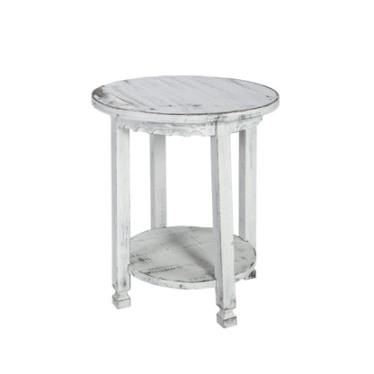 Alaterre Furniture Rustic Cottage Round End Table with 1 Shelf, White Antique, 20 in x 20 in x 24 in - WoodArtSupply